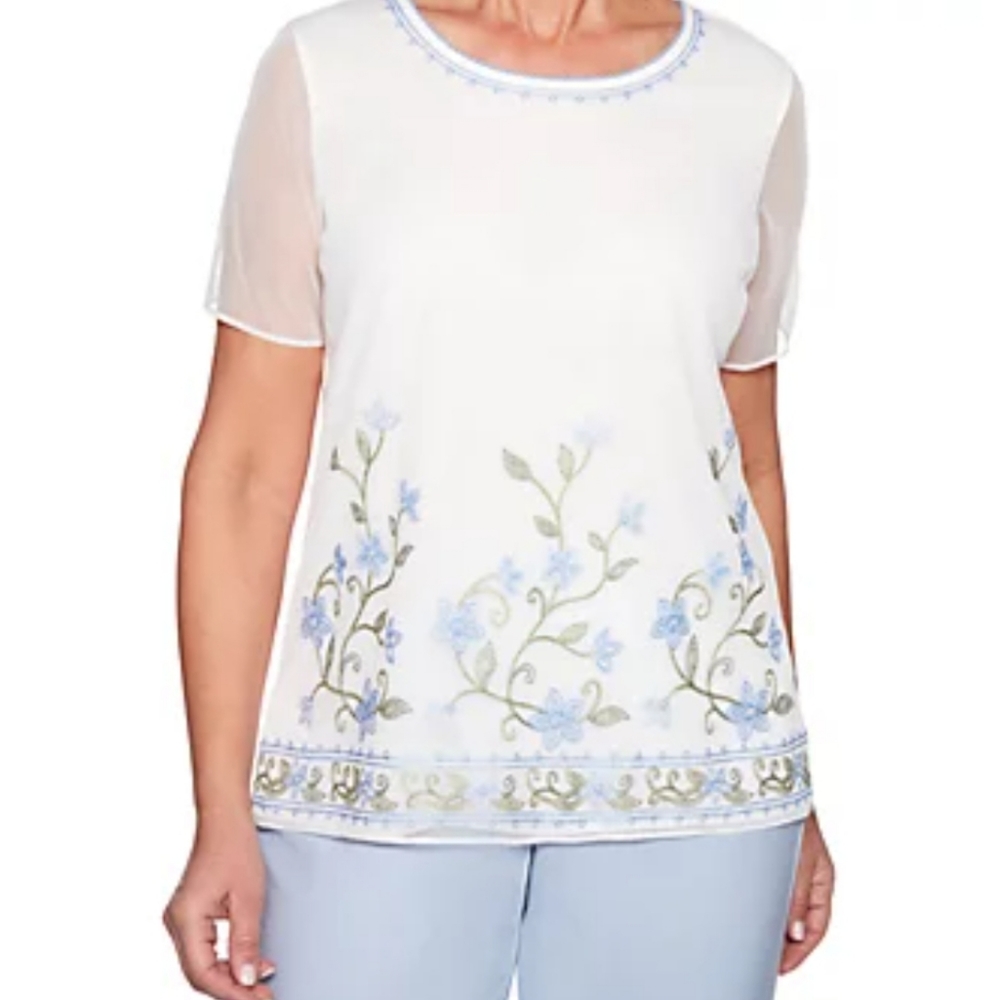 South Hampton Floral Border Knit Top Sz Medium